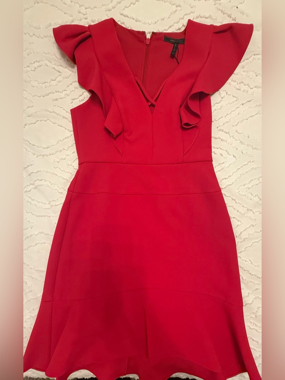 BCBGMaxAzria Red Ruffle V-Neck Mini Dress